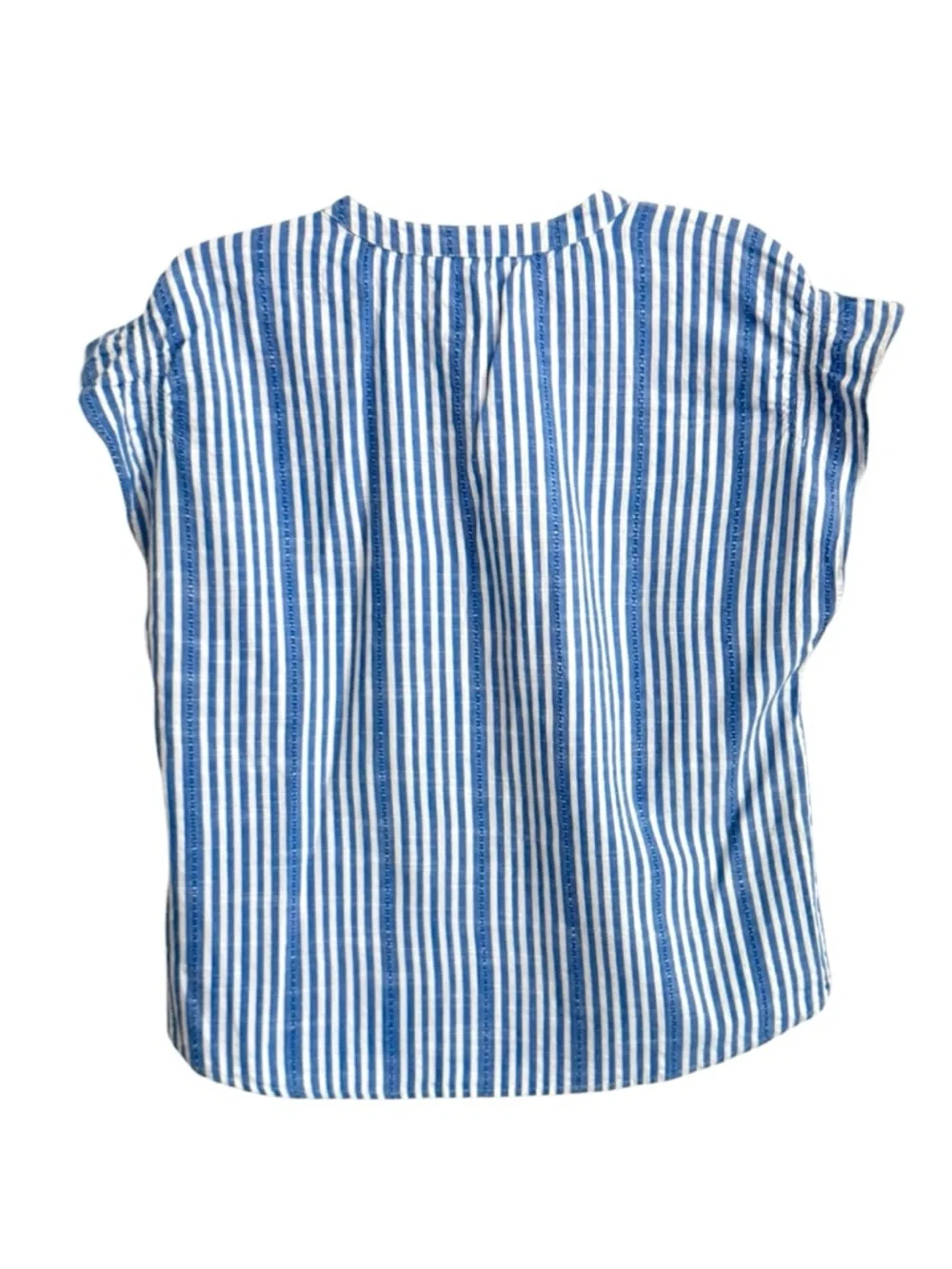 Time and Tru Size S (4-6) blue- white striped top w/split-neck and short sleeves - Picture 4 of 7